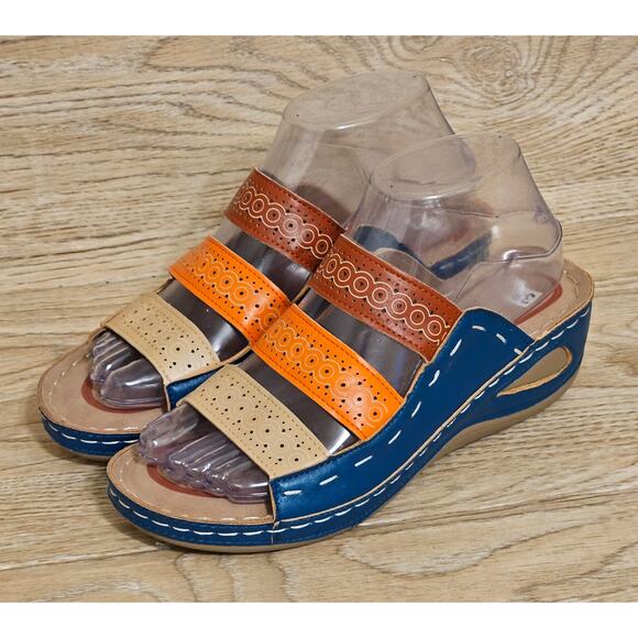 Colorblock Wedge Slide Sandals Fashion Summer Sandals Womens Size US 7 (EUR 38) - Picture 2 of 10